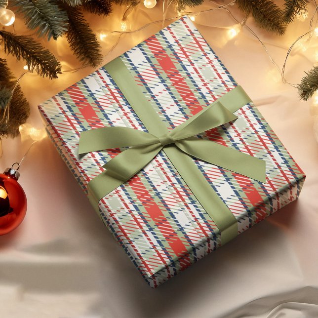 Papel De Regalo Navidades Cute el patrón rojo de plástico verde de (Classic red and green plaid Christmas gift wrap with ribbon and festive holiday decor)