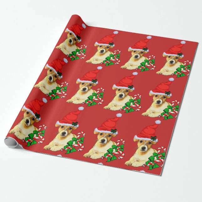 Papel De Regalo Navidades Cute Jack Russell Terrier (Desenrollado)