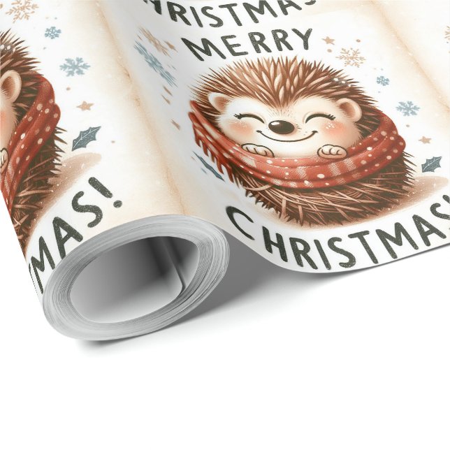 Papel De Regalo Navidades Cute Santa hedgehog (Esquina del rollo)