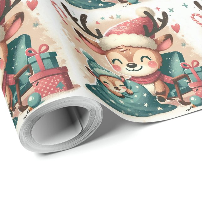 Papel De Regalo Navidades Cute Santa Reindeer caja de regalo y cac (Esquina del rollo)