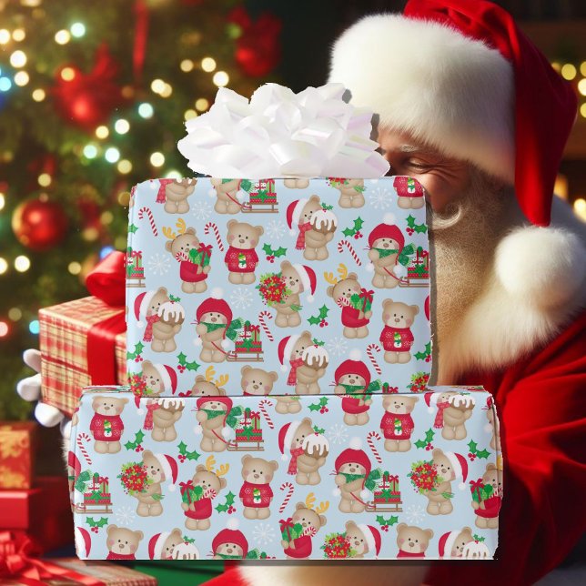 Papel De Regalo Navidades Cute Teddy Bears Holly Candy Canes (Subido por el creador)