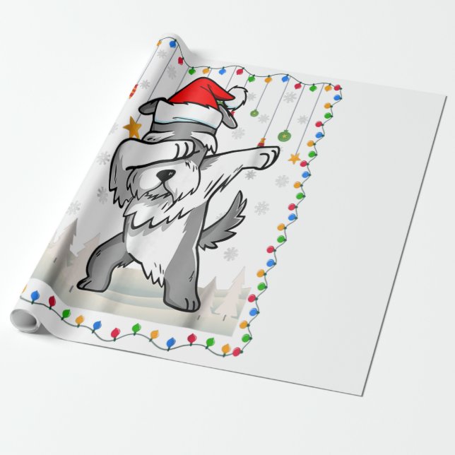 Papel De Regalo Navidades Dabbing Schnauzer Santa Light (Desenrollado)