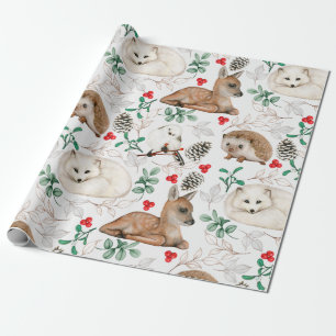 Papel De Regalo Navidades de acuarela Animales de Woodland, Pineco