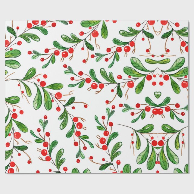 Papel De Regalo Navidades de acuarela Berries Foliage Country (Superficie plana)