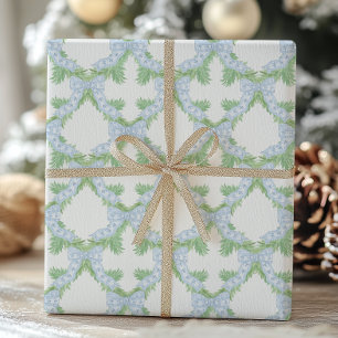 Papel De Regalo Navidades de acuarela Blue Bow Garland
