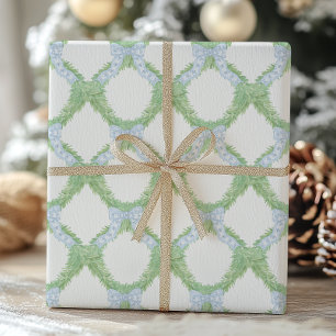 Papel De Regalo Navidades de acuarela Blue Bow Garland