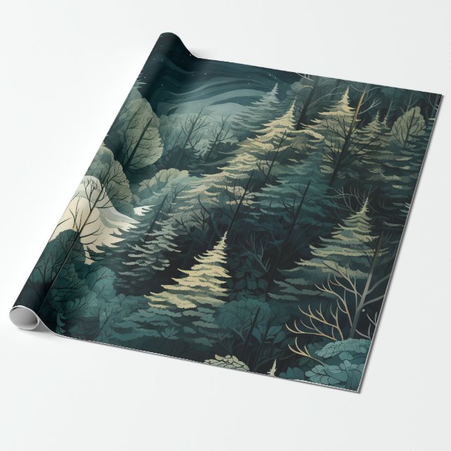 Papel De Regalo Navidades de acuarela Bosque de Invierno (Desenrollado)