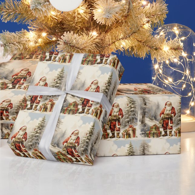 Papel De Regalo Navidades de acuarela Bosque Santa con Presentes (Vacaciones)