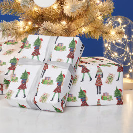 Papel De Regalo Navidades de acuarela Chica de moda comercial