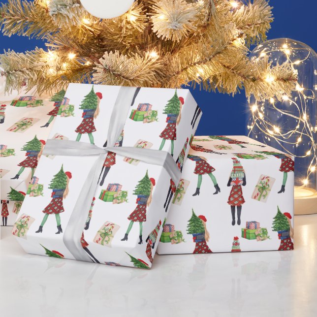 Papel De Regalo Navidades de acuarela Chica de moda comercial (Vacaciones)