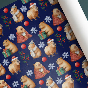 Papel De Regalo Navidades de acuarela cúrcuma Capybara