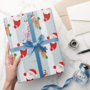 Papel De Regalo Navidades de acuarela Cute Santa Reineer Personali