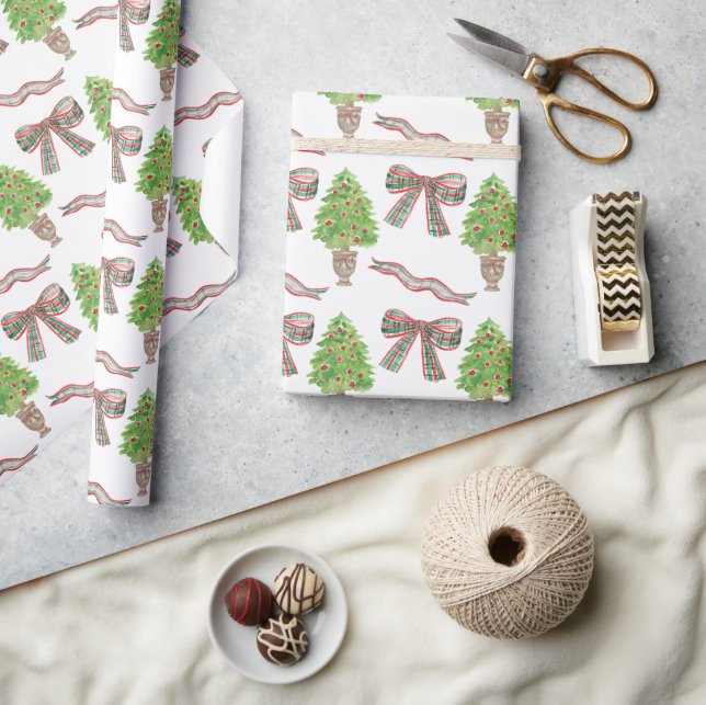 Papel De Regalo Navidades de acuarela de barro y topiario (Artesanía)