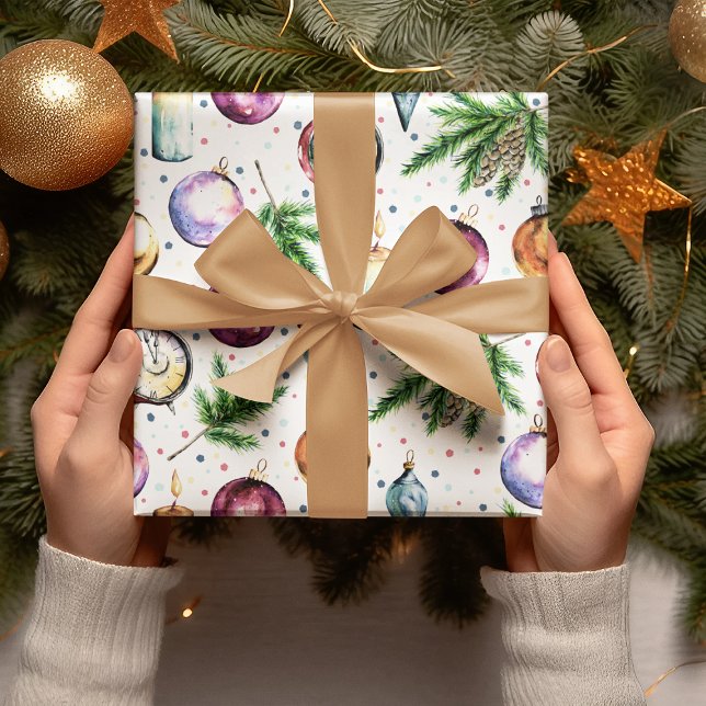 Papel De Regalo Navidades de acuarela de bauble festivo (Subido por el creador)