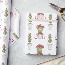 Papel De Regalo Navidades de acuarela de Borgoña Amaryllis y Topia