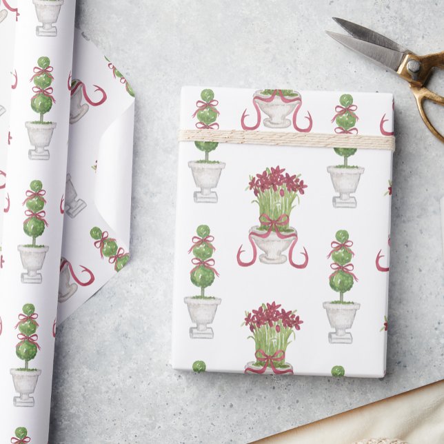 Papel De Regalo Navidades de acuarela de Borgoña Amaryllis y Topia (Subido por el creador)