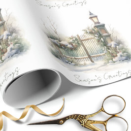 Papel De Regalo Navidades de acuarela de la Lámpara de invierno de