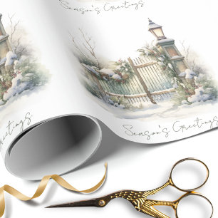 Papel De Regalo Navidades de acuarela de la Lámpara de invierno de