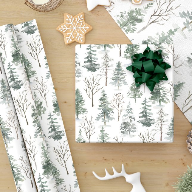 Papel De Regalo Navidades de acuarela de los pinos de los bosques  (Subido por el creador)
