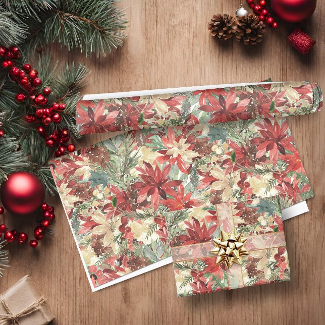 Papel De Regalo Navidades de acuarela de lujo Holiday Floral (Luxury Watercolor Christmas Holiday Floral Wrapping Paper)