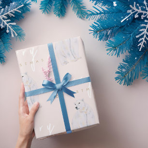 Papel De Regalo Navidades de acuarela del osito polar moderno en t