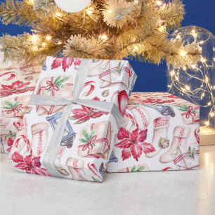 Papel De Regalo Navidades de acuarela, existencias de poinsettia