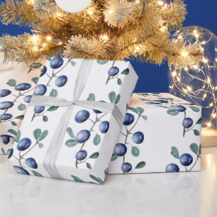 Papel De Regalo Navidades de acuarela festiva Blue Berries