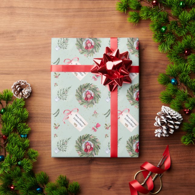 Papel De Regalo Navidades de acuarela festiva foto verde (Regalo de vacaciones)