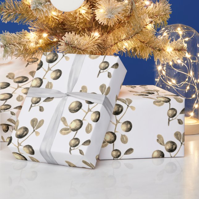 Papel De Regalo Navidades de acuarela festiva Gold Beige Berries (Vacaciones)