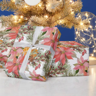Papel De Regalo Navidades de acuarela Flores y Naranja de Poinsett