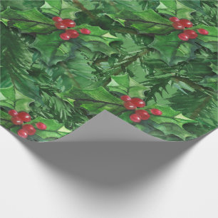 Papel De Regalo Navidades de acuarela Holly Berries