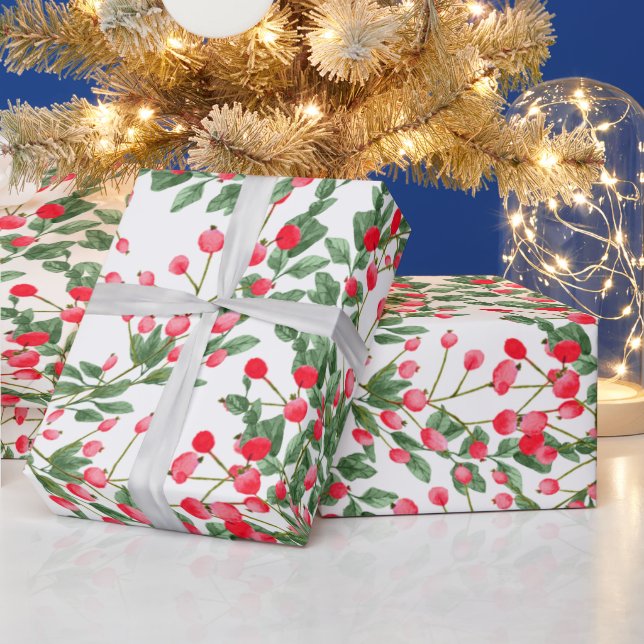 Papel De Regalo Navidades de acuarela Holly Berries Holidays (Vacaciones)