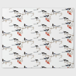 Papel De Regalo Navidades de acuarela Holly Magpie Bird Nature Art