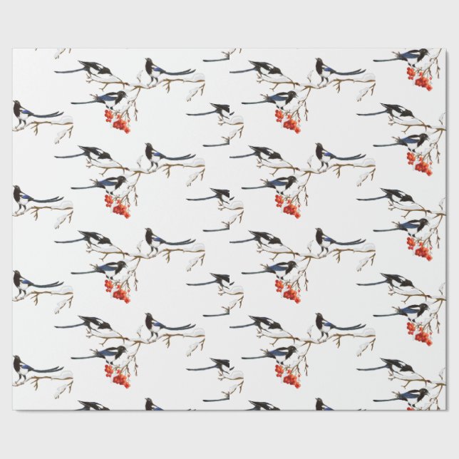 Papel De Regalo Navidades de acuarela Holly Magpie Bird Nature Art (Costura)