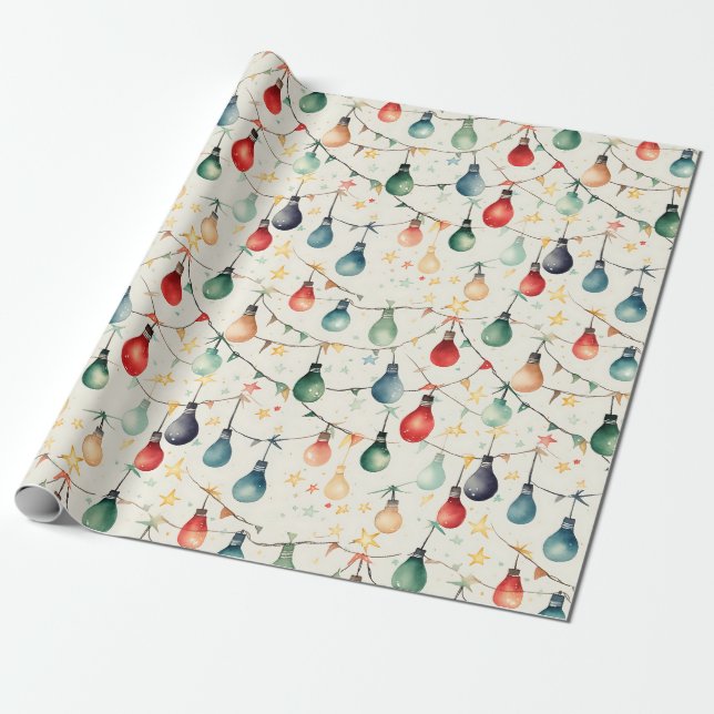 Papel De Regalo Navidades de acuarela Light Strand Garland (Desenrollado)