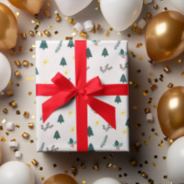 Papel De Regalo Navidades de acuarela modernos Árbol de pino rojo 