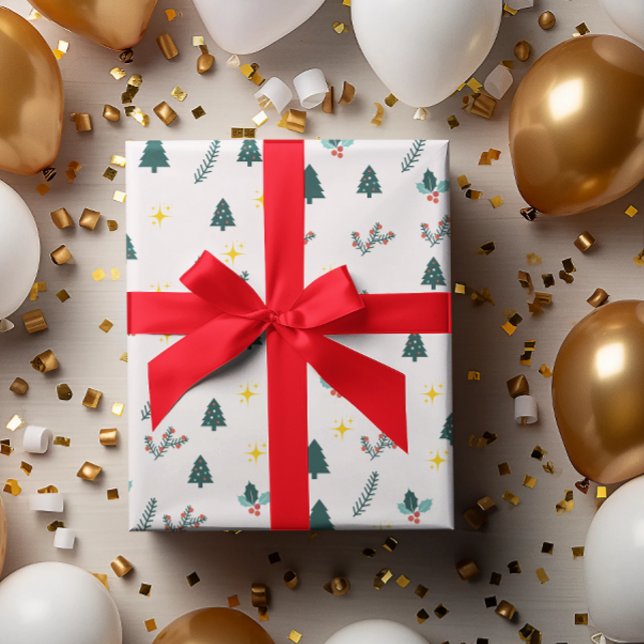 Papel De Regalo Navidades de acuarela modernos Árbol de pino rojo  (modern simple baby pink Christmas wrapping paper)