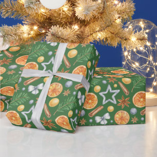 Papel De Regalo Navidades de acuarela Naranja de especias, cutter