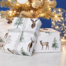Navidades de acuarela Pine Tree & Reindeer