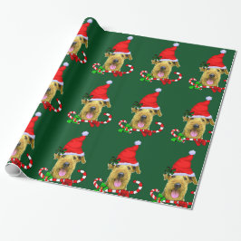 Papel De Regalo Navidades de Airedale Terrier Santa Hat