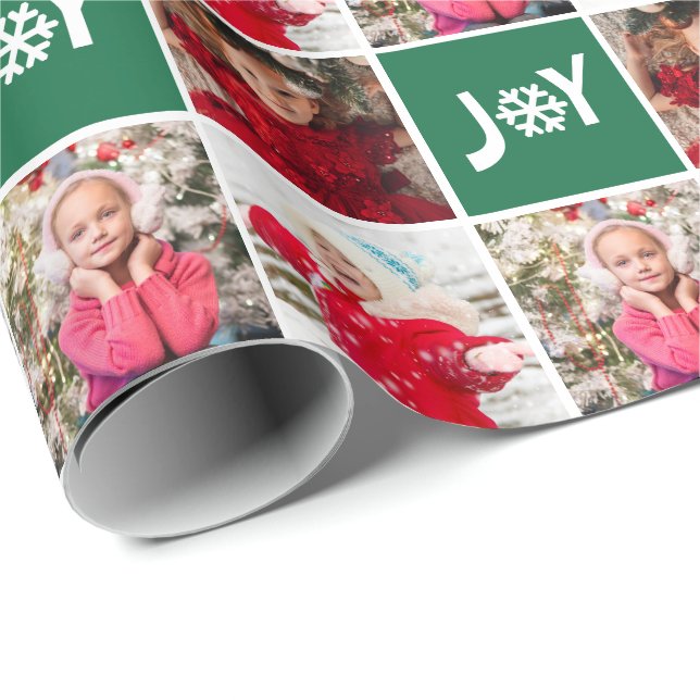 Papel De Regalo Navidades de Alegría Verde Collage de fotos person (Esquina del rollo)