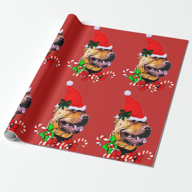 Papel De Regalo Navidades de American Pit Bull Terrier (Desenrollado)