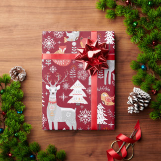 Papel De Regalo Navidades de animales boscosos escandinavos