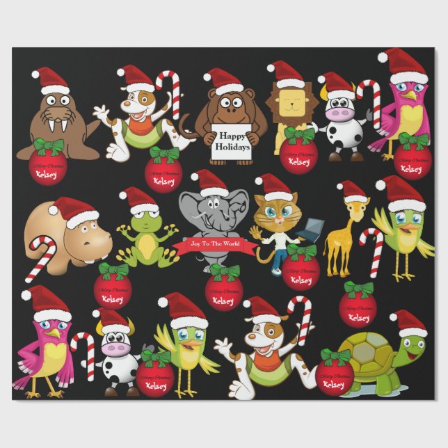 Papel De Regalo Navidades de animales con nombre personalizado (Superficie plana)
