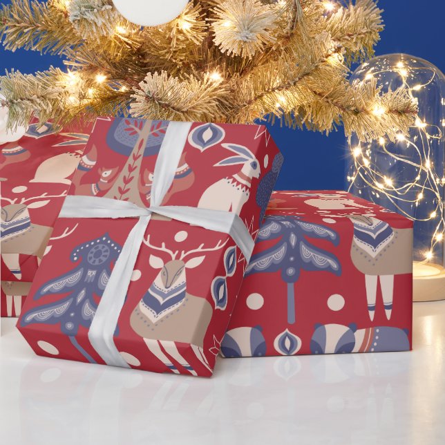Papel De Regalo Navidades de animales de Woodland escandinavos (Vacaciones)
