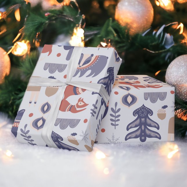 Papel De Regalo Navidades de animales de Woodland escandinavos (Scandinavian Woodland Animals Christmas Wrapping Paper from Ricaso)