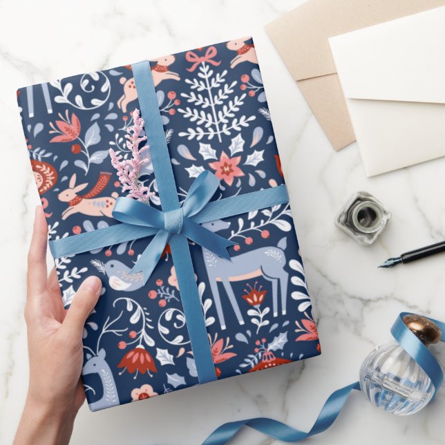 Papel De Regalo Navidades de animales de Woodland escandinavos (Regalar)