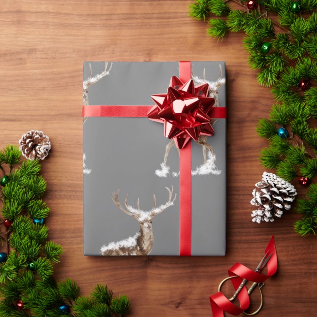 Papel De Regalo Navidades de Antlers Gris Oscuros (Regalo de vacaciones)