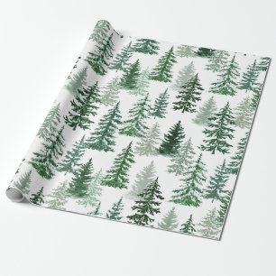 Papel De Regalo Navidades de árbol de pino de invierno acuarela mo