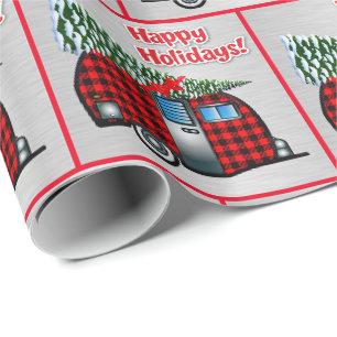 Papel De Regalo Navidades De Árbol Y Camper De Trailer De Viaje